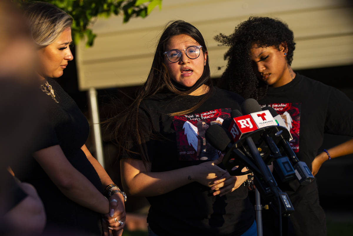 Kaly Palacio speaks during a news conference about the arrest and sentencing of Jose Rangel, wh ...