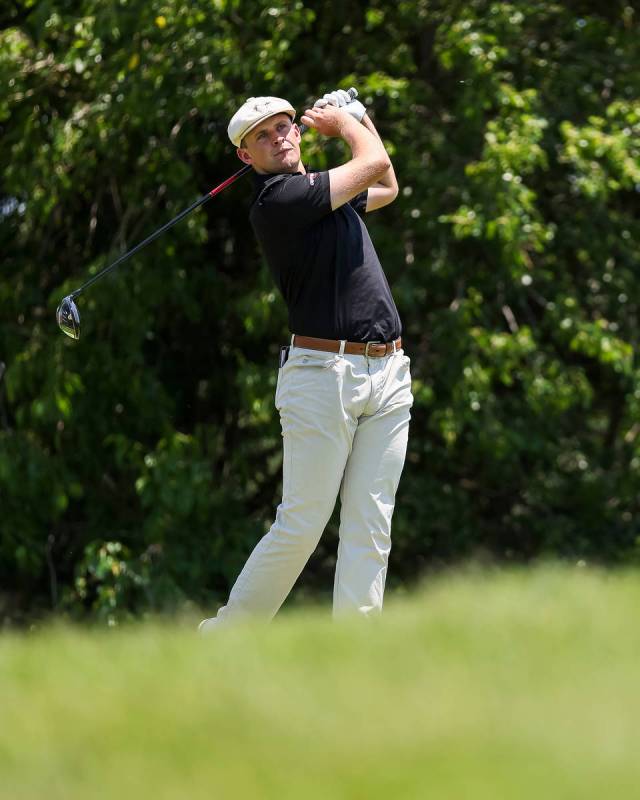 WICHITA, KS - JUNE 20: Harry Hall of England plays his shot from the 12th hole during the final ...