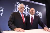 Las Vegas businessman Bill Foley, left, and NHL Commissioner Gary Bettman at the announcement o ...