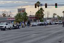 Las Vegas police investigate a crash that happened at Tropicana Avenue and Nellis Boulevard at ...
