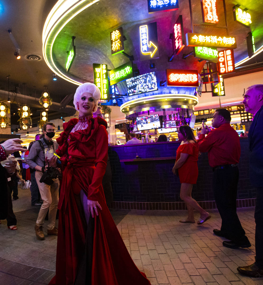 during a ribbon-cutting ceremony to mark the opening of Resorts World Las Vegas on Thursday, Ju ...
