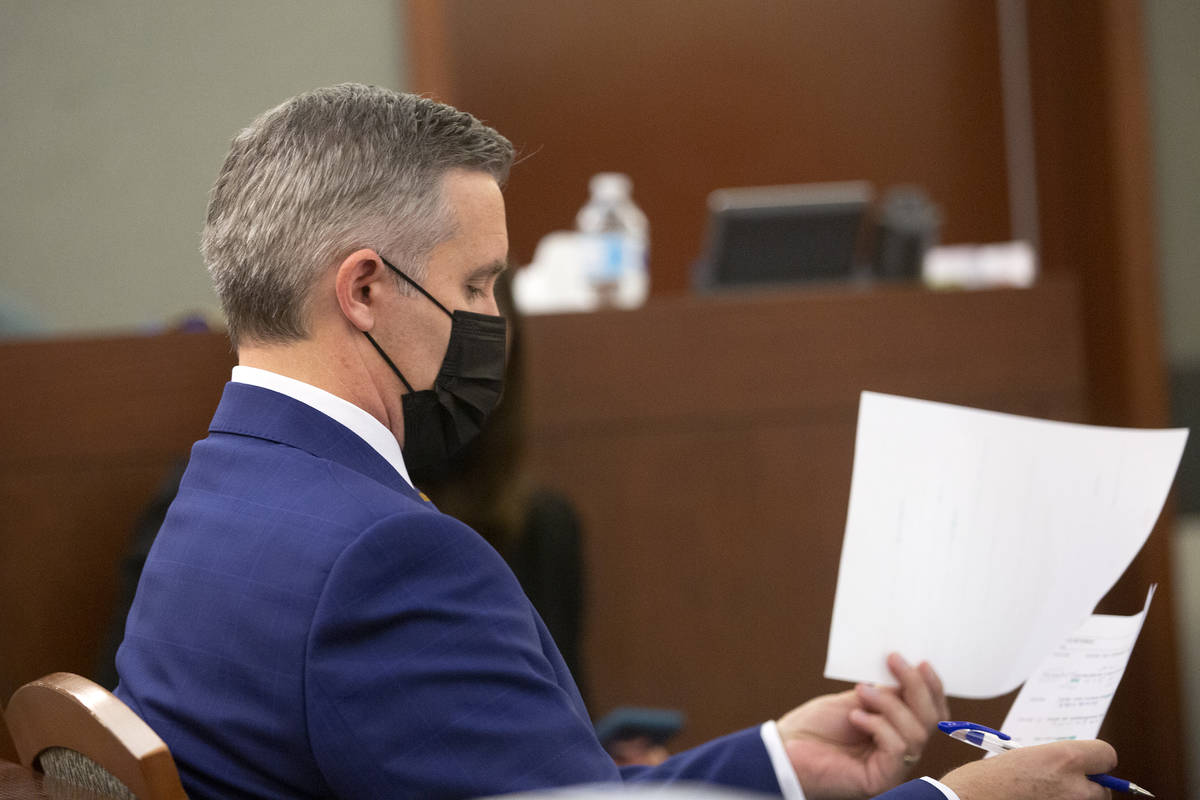 Prosecutor Giancarlo Pesci reviews notes during a court hearing for Sierra Halseth and Aaron Gu ...