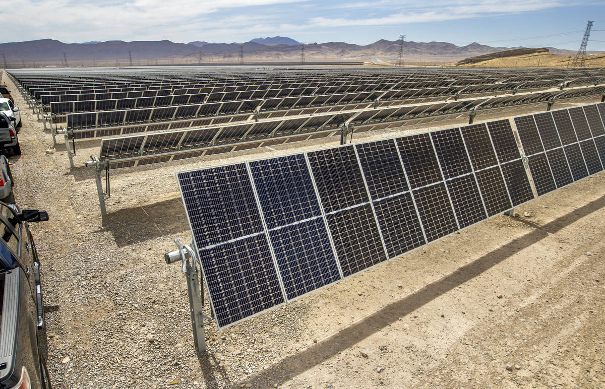 Some of the solar panels from MGMÕs Mega Solar Array located on 640 acres in the desert wh ...