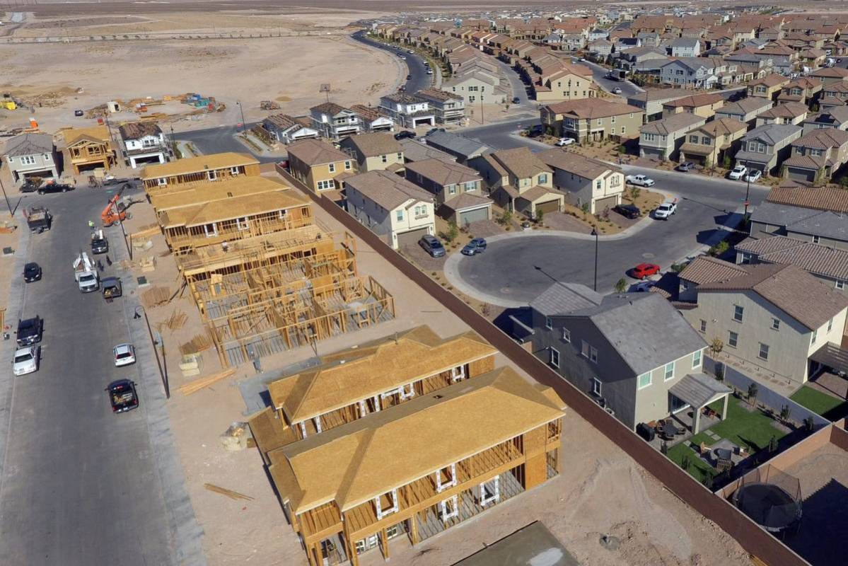 An aerial view of new homes under construction near Democracy Drive and Palindrom Avenue, on Fr ...