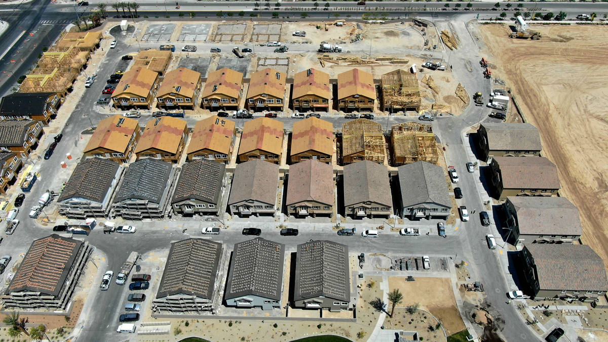 An aerial view of housing developments near North Decatur Boulevard and Farm Road in North Las ...