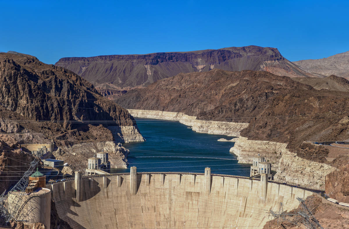 Lake Mead and the Hoover Dam on Tuesday, June 8, 2021, in Boulder City, Nev. (Benjamin Hager/La ...