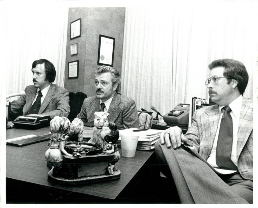 At left, Jeff Silver, Roger Trounday and Jeff Clontz - Nevada Gaming Control Board in 1978. (Re ...