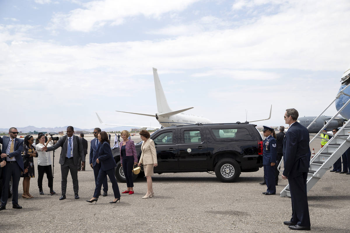 Vice President Kamala Harris arrives for a visit to the Carpenters International Training Cente ...