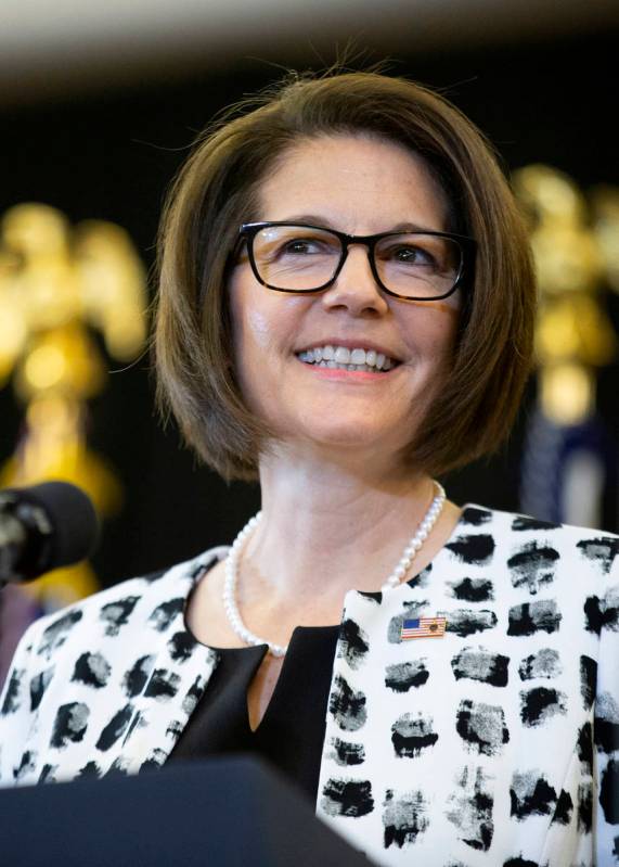 Sen. Catherine Cortez Masto speaks to members of the United Brotherhood of Carpenters at the Ca ...