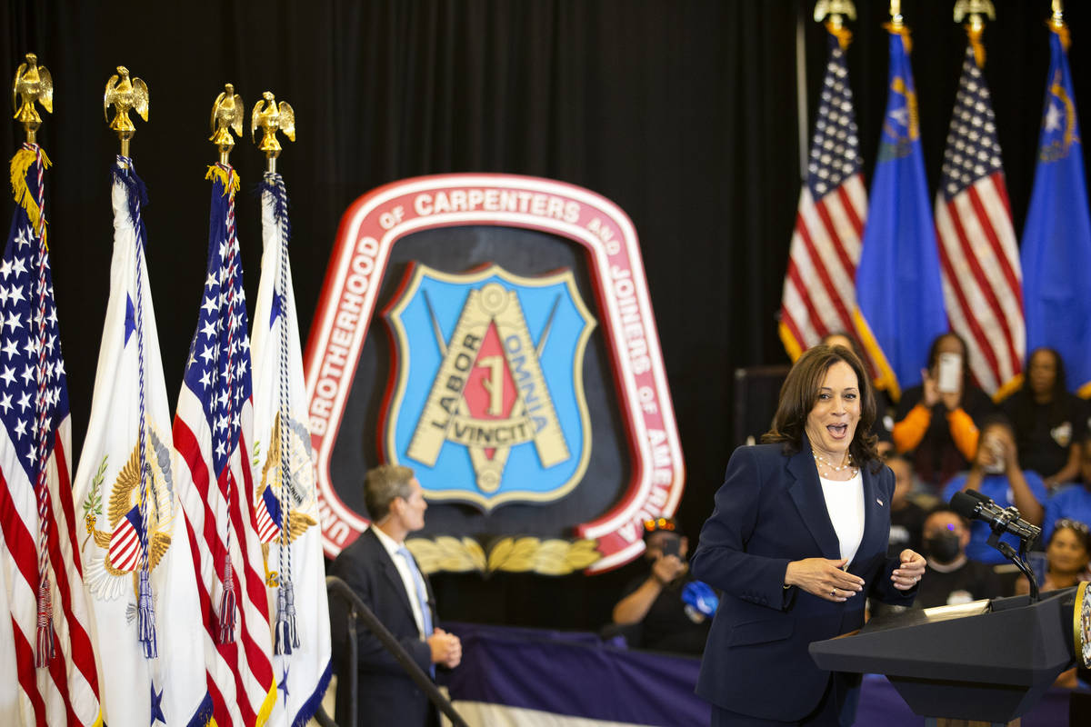 Vice President Kamala Harris speaks to members of the United Brotherhood of Carpenters at the C ...