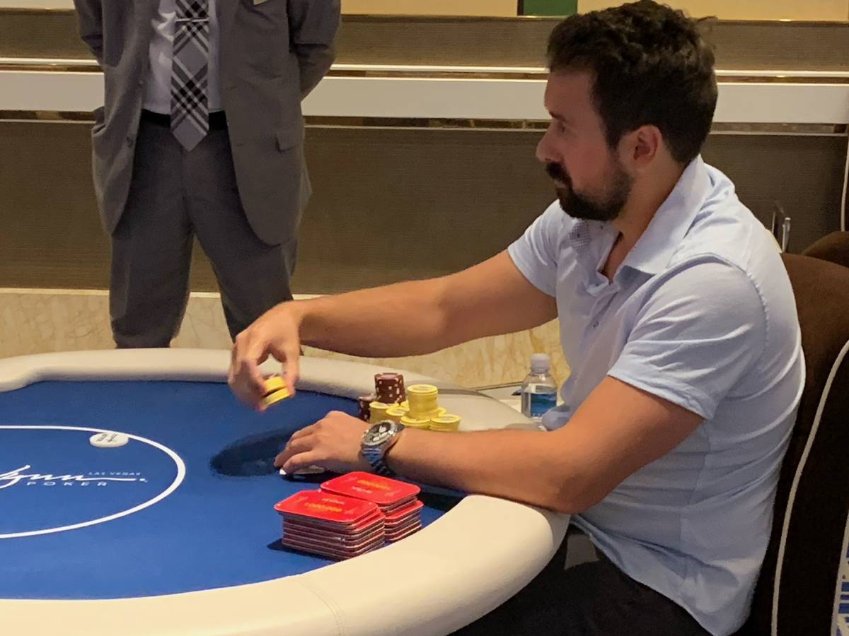 Clayton Maguire plays at the final table of the Wynn Millions on Saturday, July 3, 2021, at the ...
