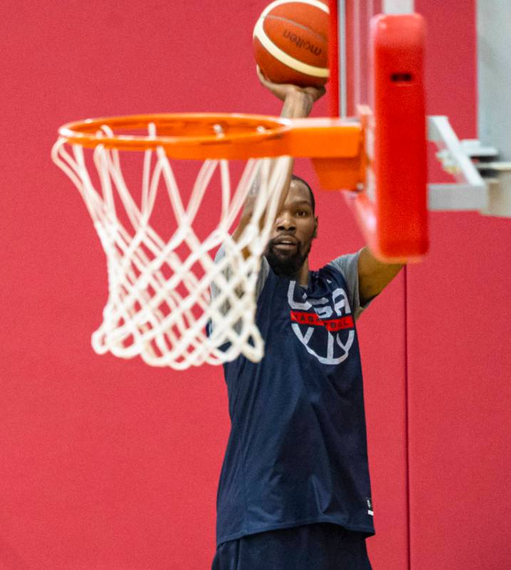 Kevin Durant trains during the first day of USA Basketball practice, ahead of the OIympics, at ...