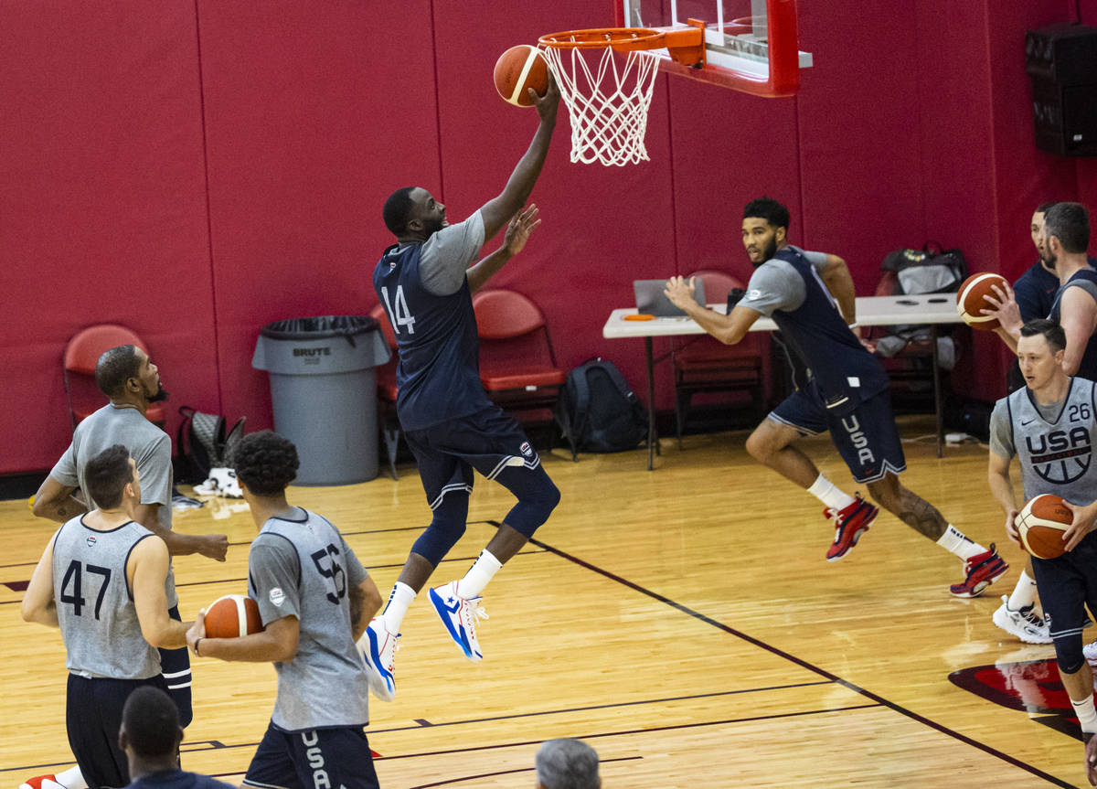 Draymond Green goes to the basket during the first day of USA Basketball practice, ahead of the ...
