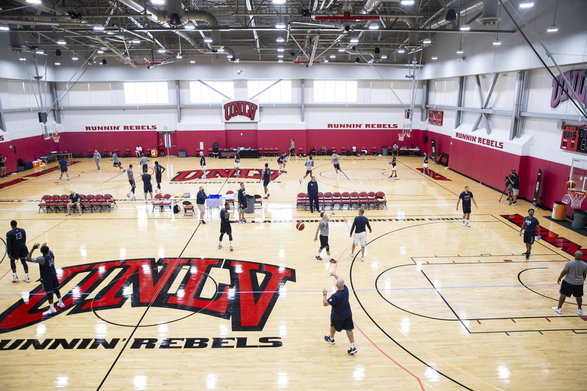 People train during the first day of USA Basketball practice, ahead of the OIympics, at Mendenh ...