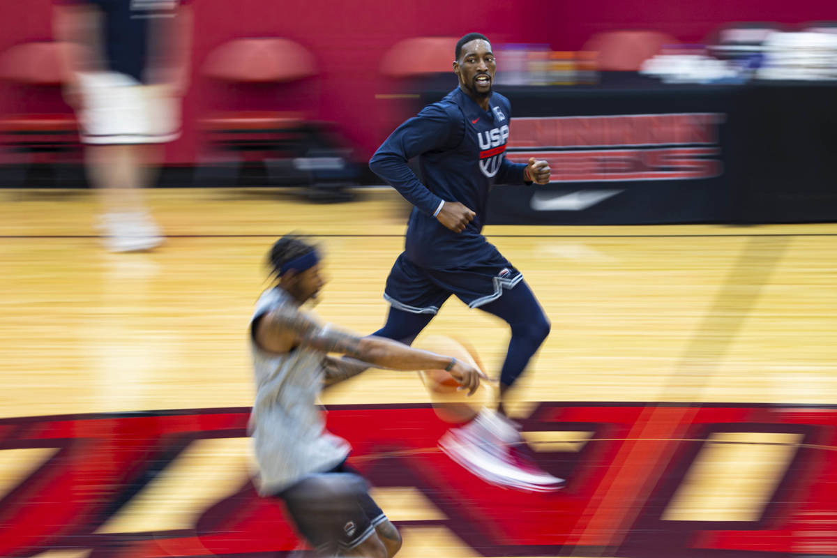 Bam Adebayo trains during the first day of USA Basketball practice, ahead of the OIympics, at M ...