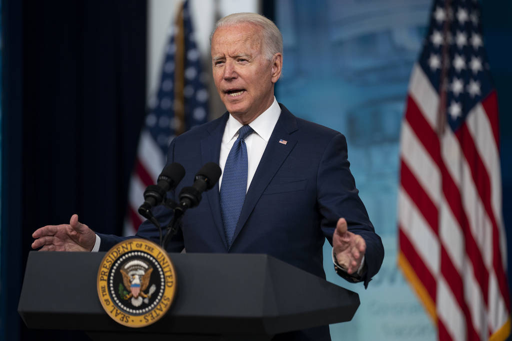 President Joe Biden speaks about the COVID-19 vaccination program during an event in the South ...