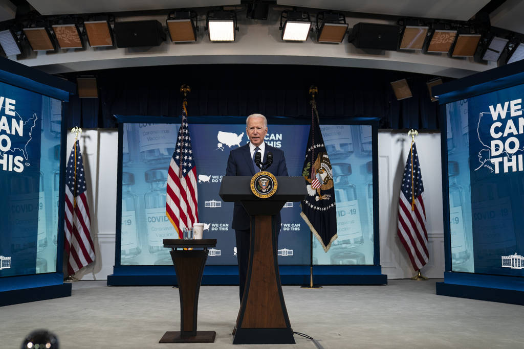 President Joe Biden speaks about the COVID-19 vaccination program during an event in the South ...