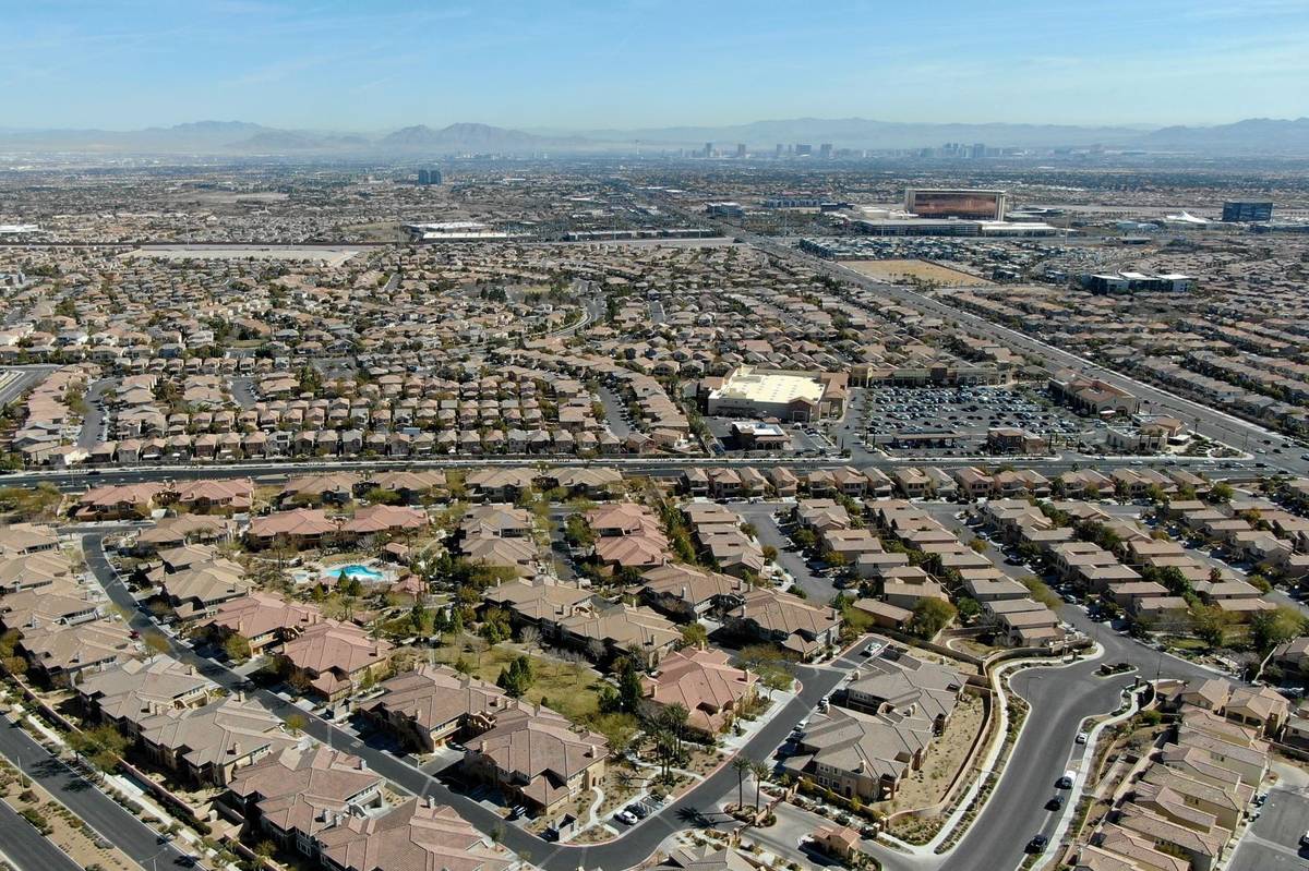 An aerial view of housing developments near Paseos Park in Summerlin on Tuesday, February 23, 2 ...