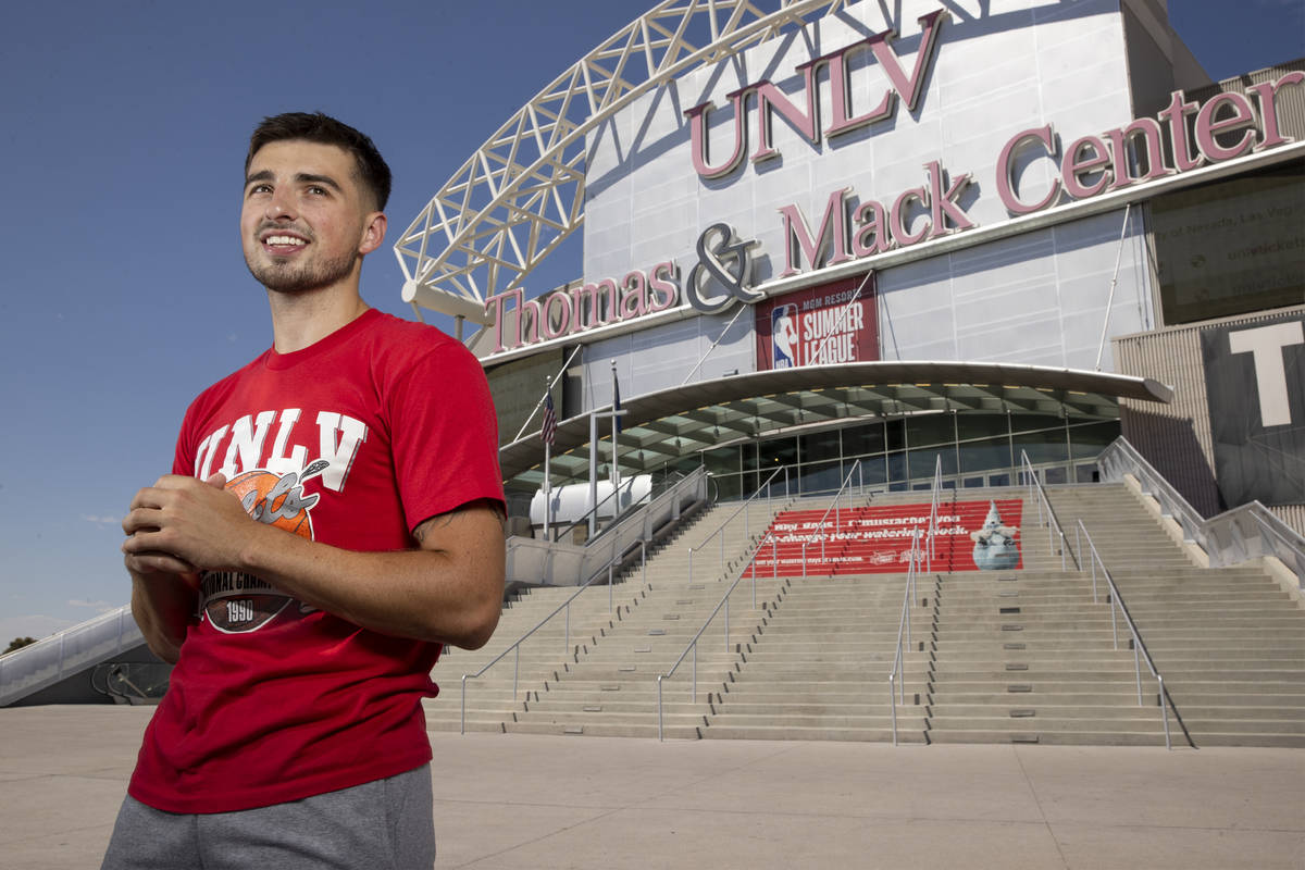 UNLV point guard Jordan McCabe poses for a portrait outside of the Thomas & Mack Center in ...