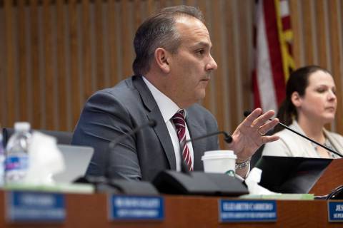 Clark County School District Superintendent Jesus Jara speaks during a Board of Trustees meetin ...