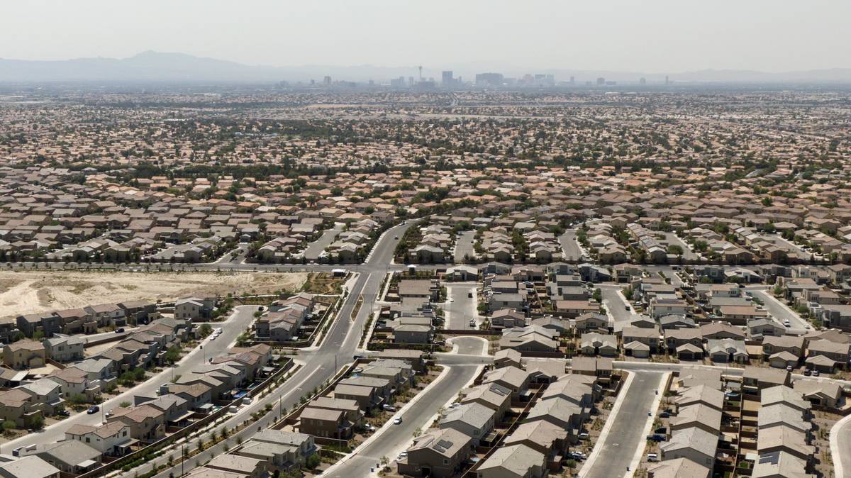 An aerial view of housing developments near Gliding Eagle Street and Deer Springs Way in North ...