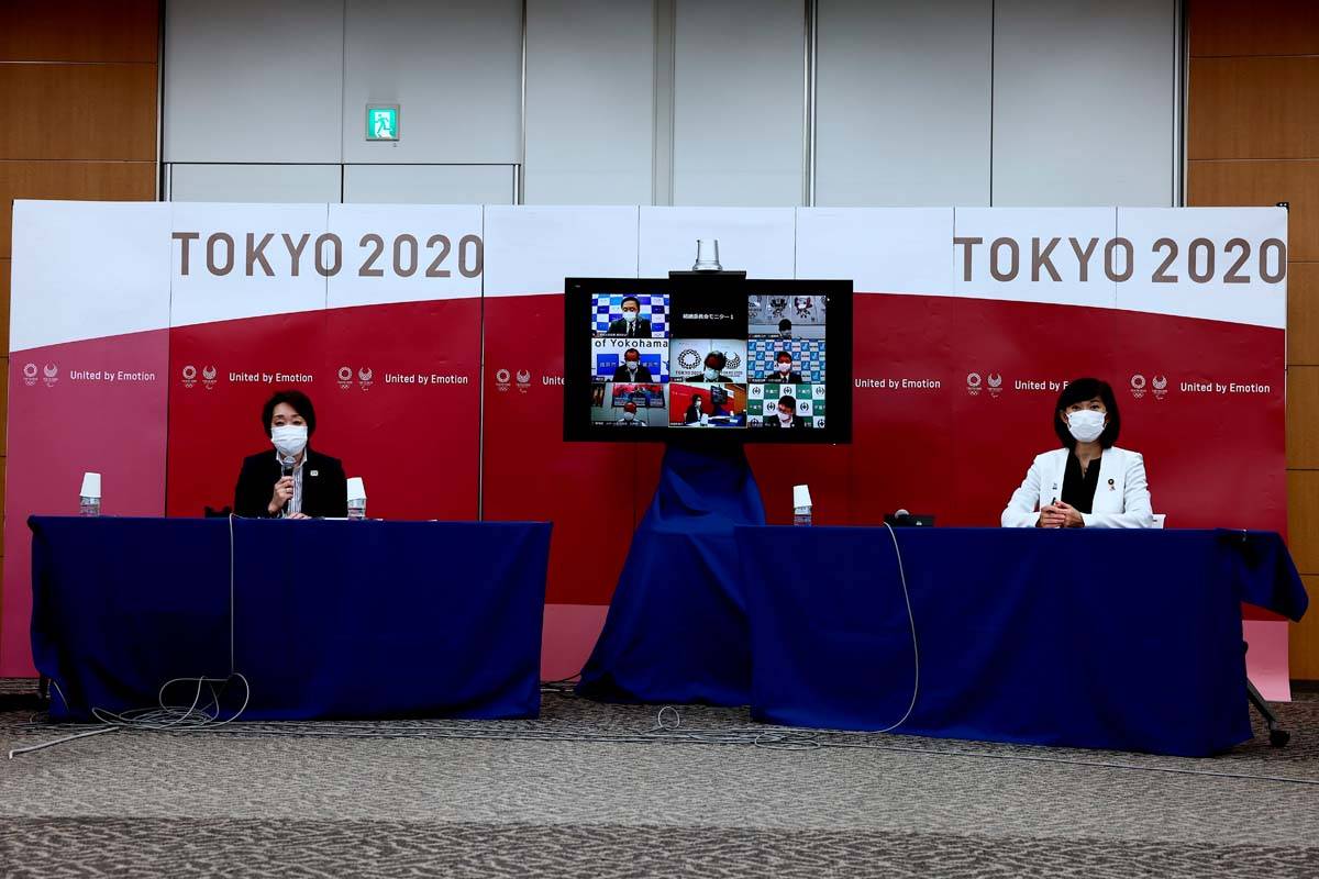 Tokyo 2020 president Seiko Hashimoto, left, and Tokyo Olympics Minister Tamayo Marukawa attend ...
