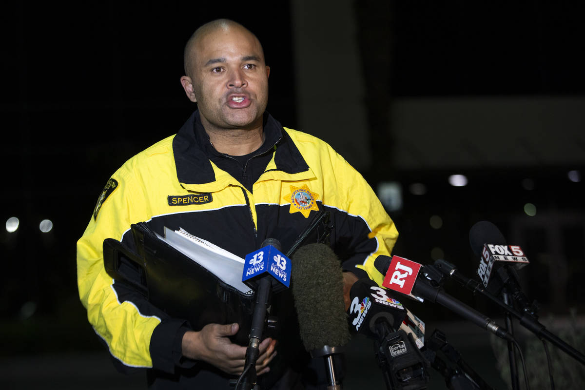 Homicide Lt. Ray Spencer gives a briefing to the press about a homicide at the Wynn Employee Pa ...