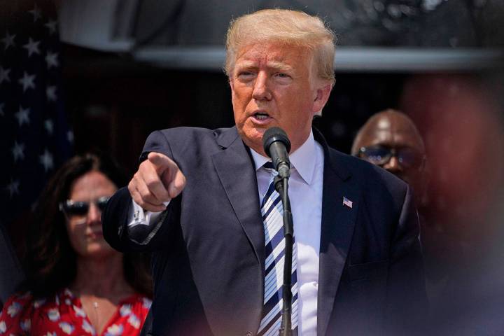 Former President Donald Trump speaks at Trump National Golf Club in Bedminster, N.J., Wednesday ...