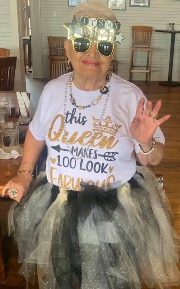 Arlene Johnson, who will turn 100 on Saturday, is shown during an early birthday celebration in ...