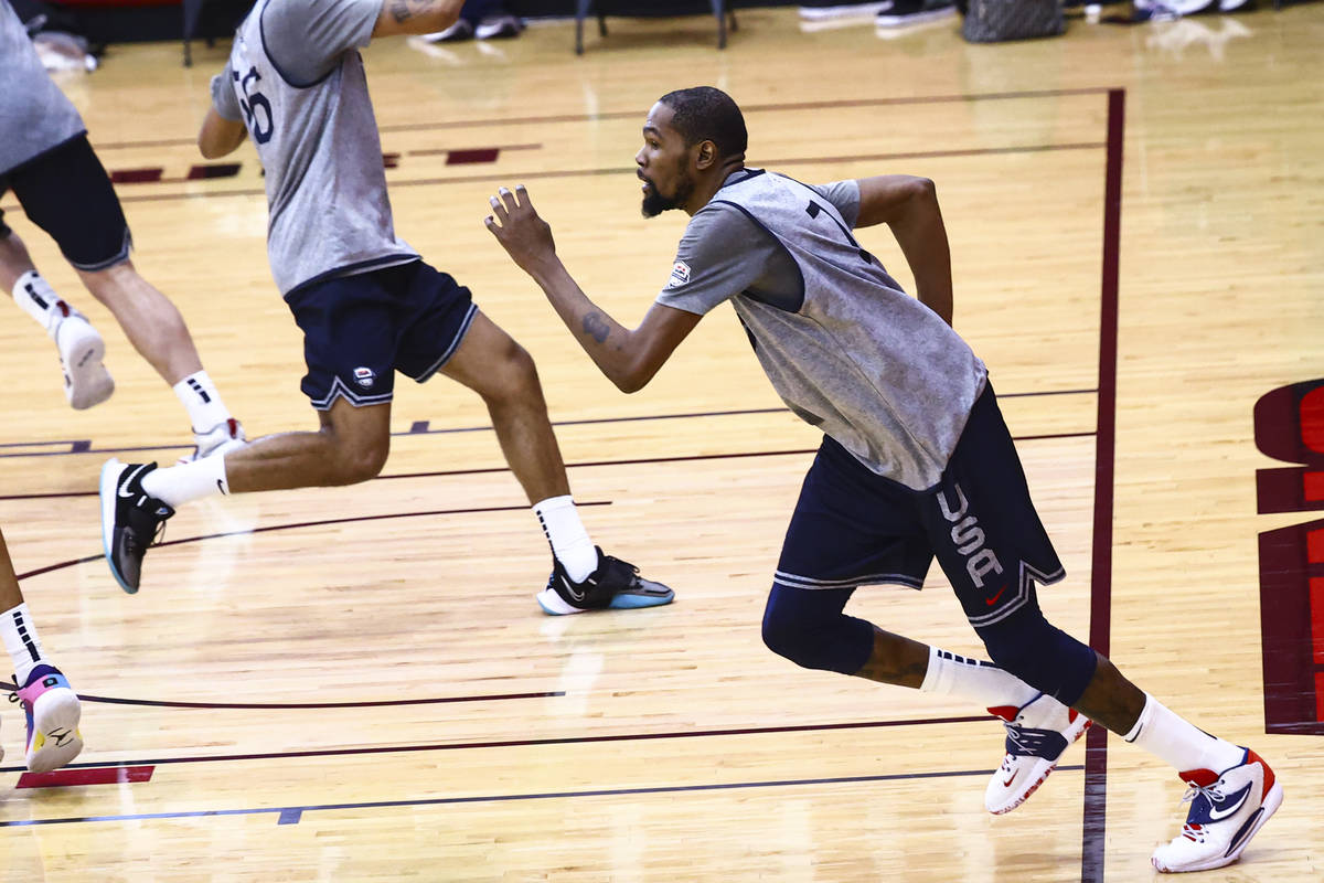 Kevin Durant participates in drills during USA Basketball practice, ahead of the Tokyo OIympics ...