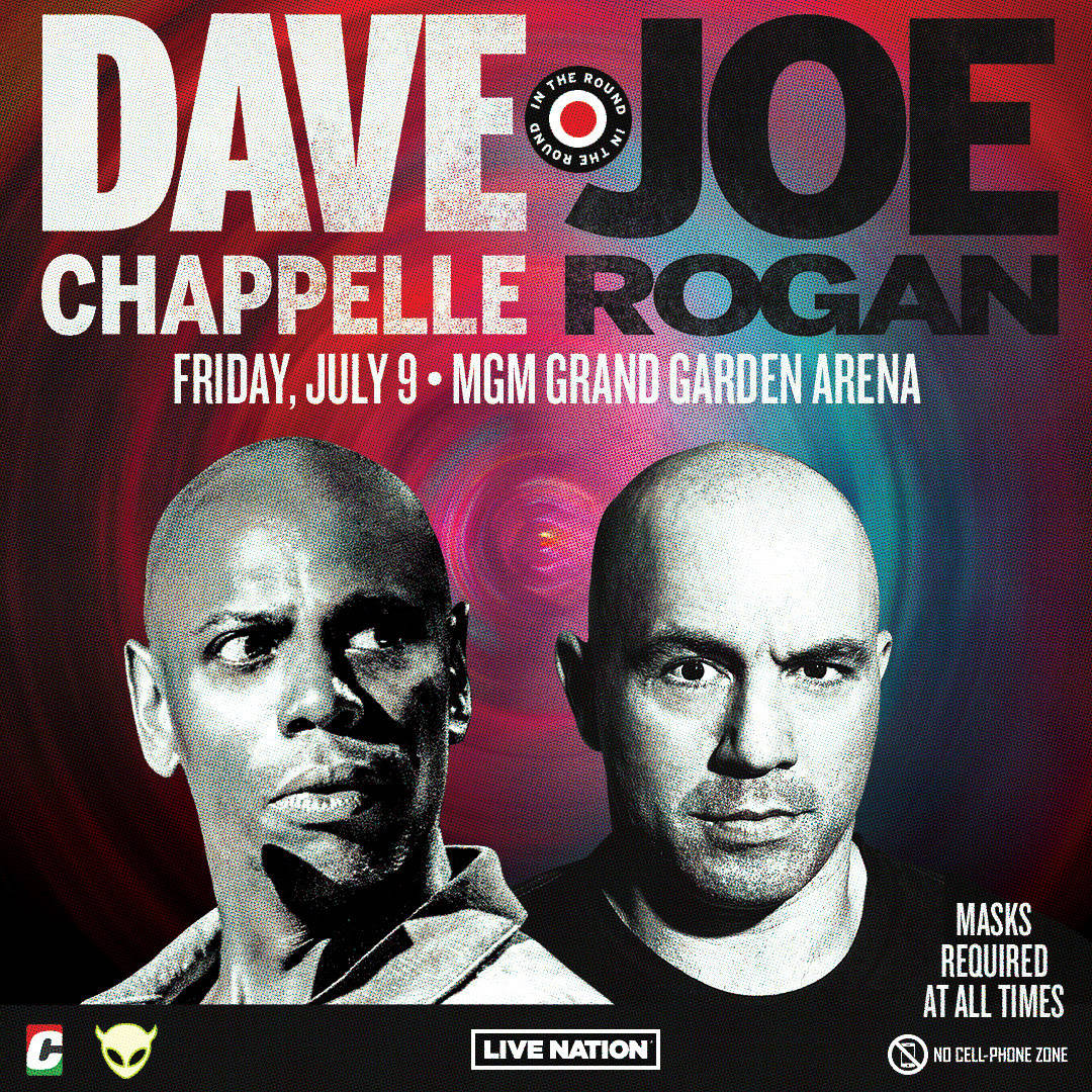 Promotional image of the Dave Chappelle-Joe Rogan headlining show scheduled for MGM Grand Garde ...