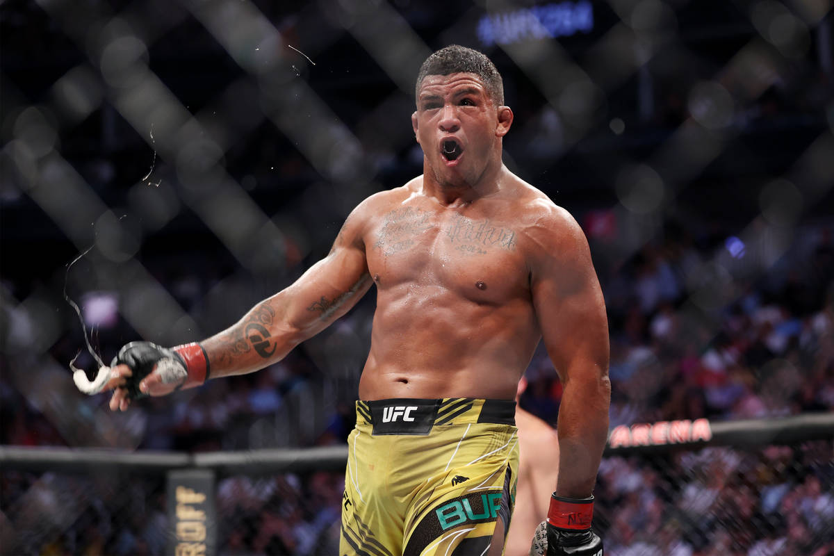 Gilbert Burns reacts at the end of the welterweight bout against Stephen Thompson during the UF ...