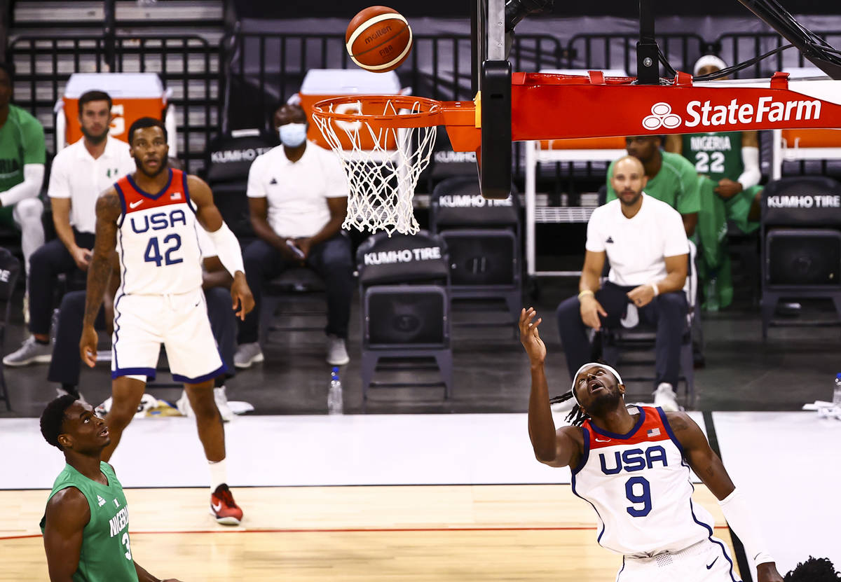 USA Basketball's Jerami Grant (9) follows through on his shot against Nigeria during the second ...