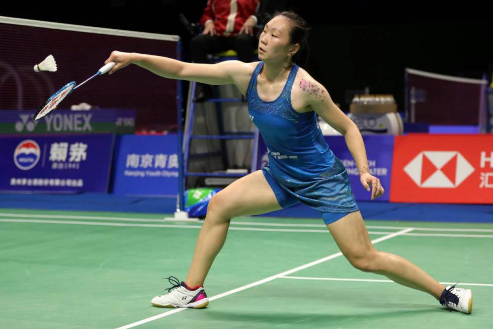 Beiwen Zhang of the United States plays a shot against Tai Tzu-ying of Taiwan during their wome ...