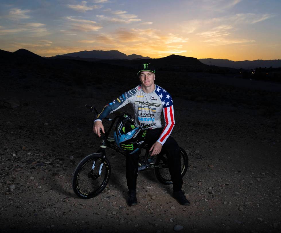 Connor Fields, professional BMX racer, poses for a photo at Olympic Sports Park, on Tuesday, Ap ...
