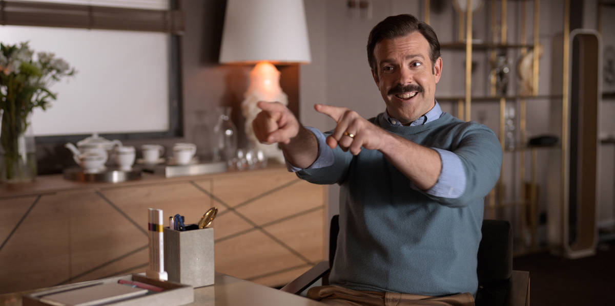 This image released by Apple TV Plus shows Jason Sudeikis in "Ted Lasso." (Apple TV P ...