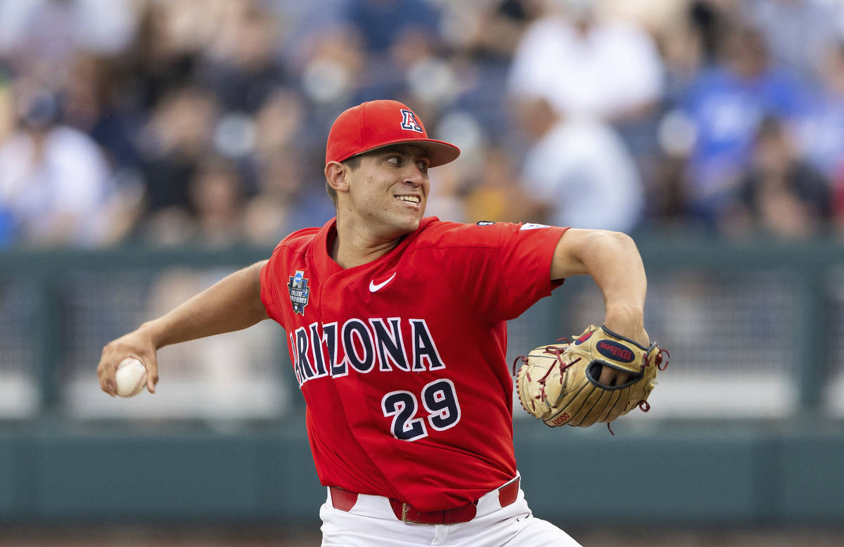Arizona starting pitcher Chase Silseth (29) pitches against Vanderbilt in the fourth inning dur ...
