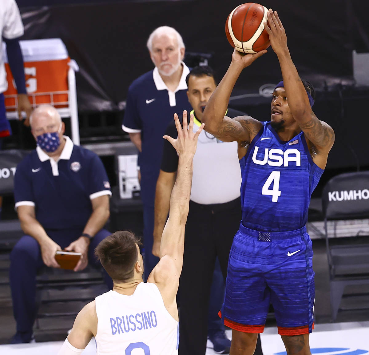 USAÕs Bradley Beal (4) shoots against Argentina during the first half of an exhibition bas ...