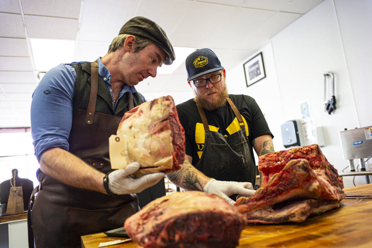 Martin Kirrane, owner and butcher at Featherblade Craft Butchery, left, trains apprentice Jimmy ...