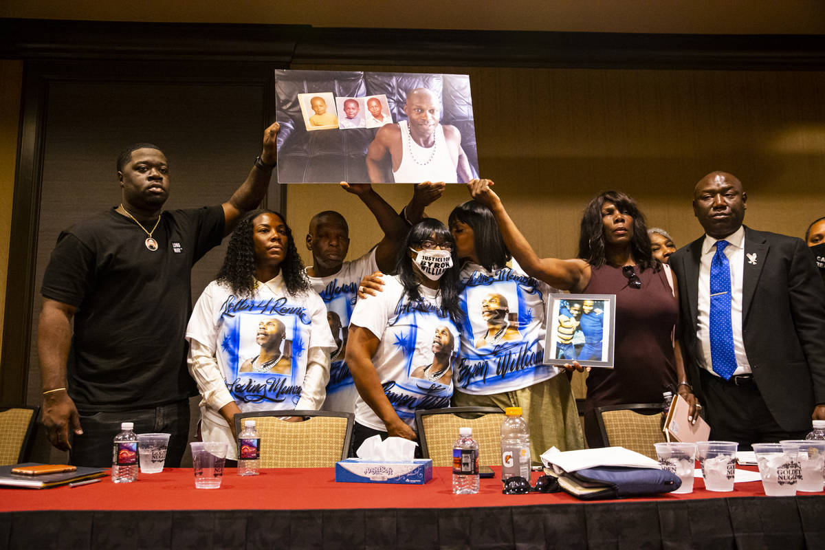 Family members of Byron Williams, who died in 2019 while in Las Vegas police custody, are flank ...