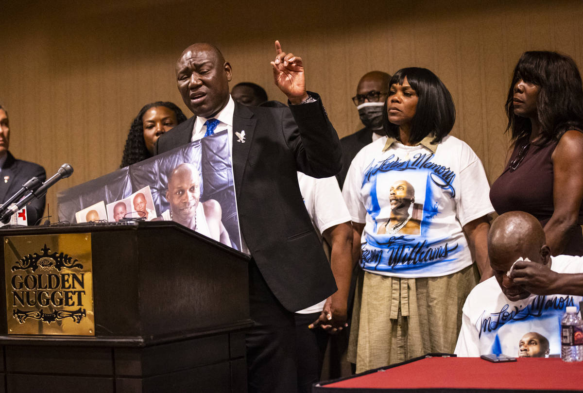 Civil rights attorney Ben Crump announces a federal lawsuit at the Golden Nugget in Las Vegas o ...