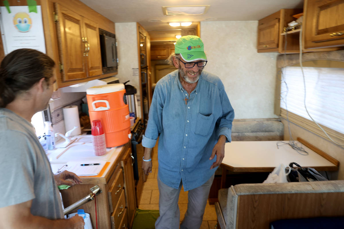 Jamil Ghuleh arrives in an RV operated by Cup of Hope outreach ministry at Jaycee Park in Las V ...