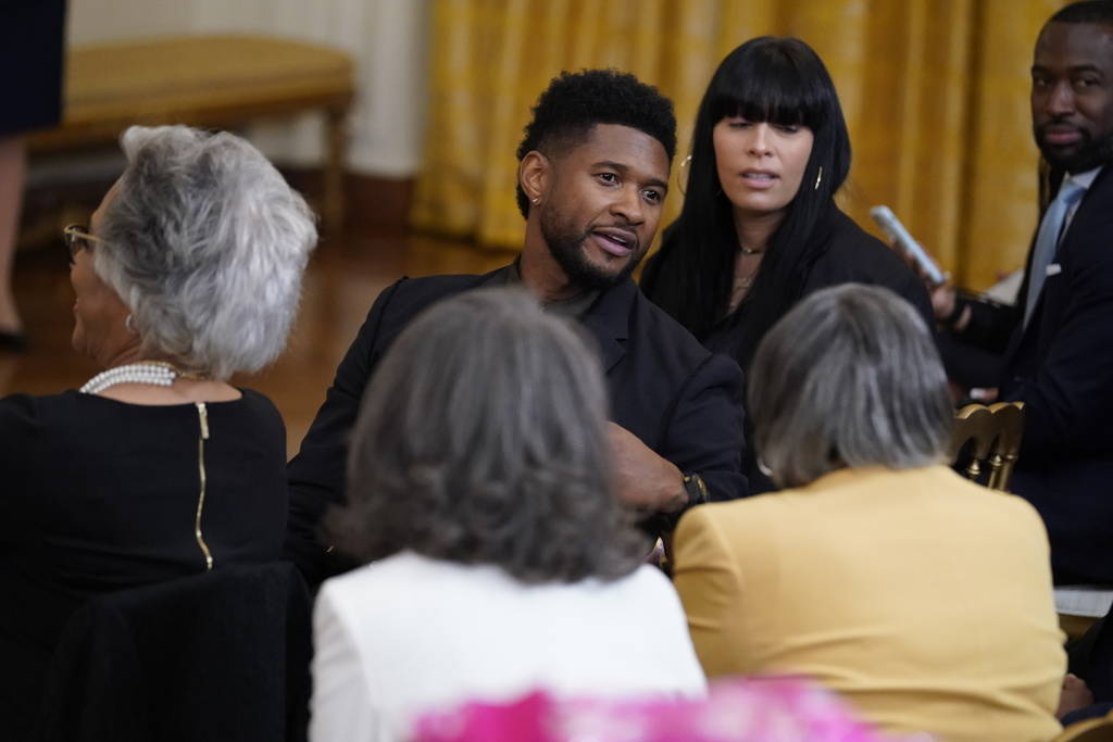 Usher is seated as he arrives for an event to mark the passage of the Juneteenth National Indep ...