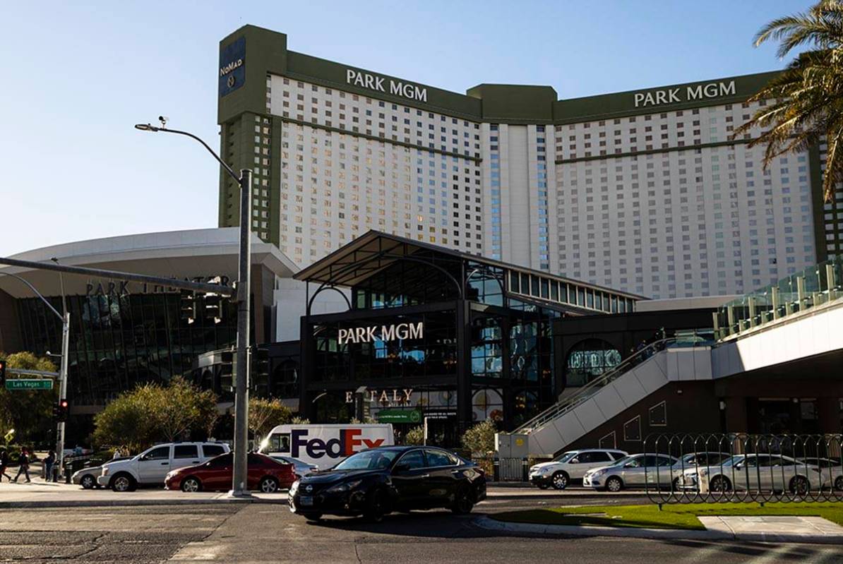 An exterior view of Park MGM in Las Vegas on Wednesday, Feb. 17, 2021. (Chase Stevens/Las Vegas ...