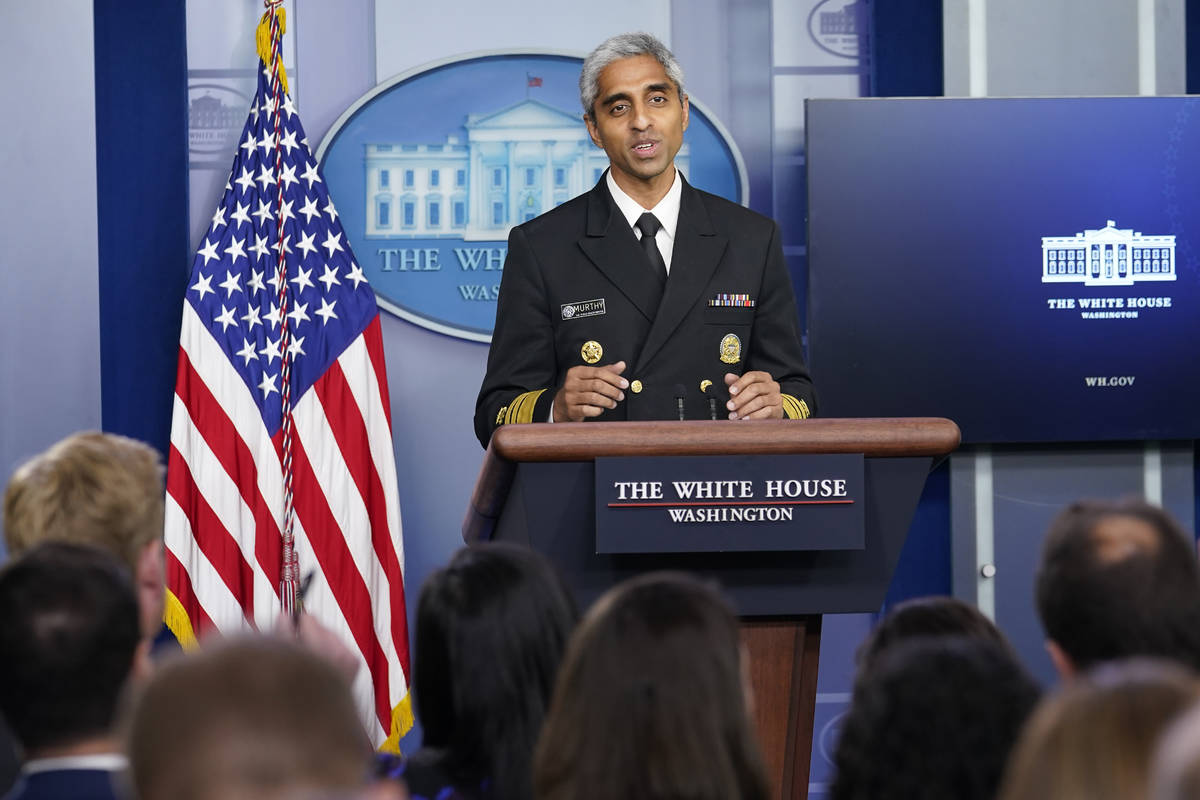 Surgeon General Dr. Vivek Murthy speaks during the daily briefing at the White House in Washing ...