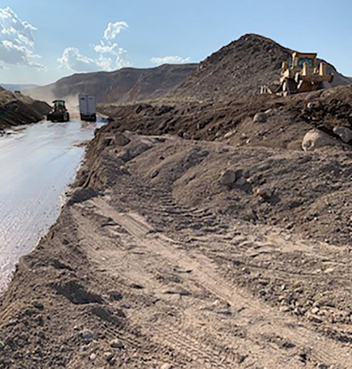 Some of the mud that covered U.S. 93 near Caliente in Lincoln County after midweek flooding fro ...