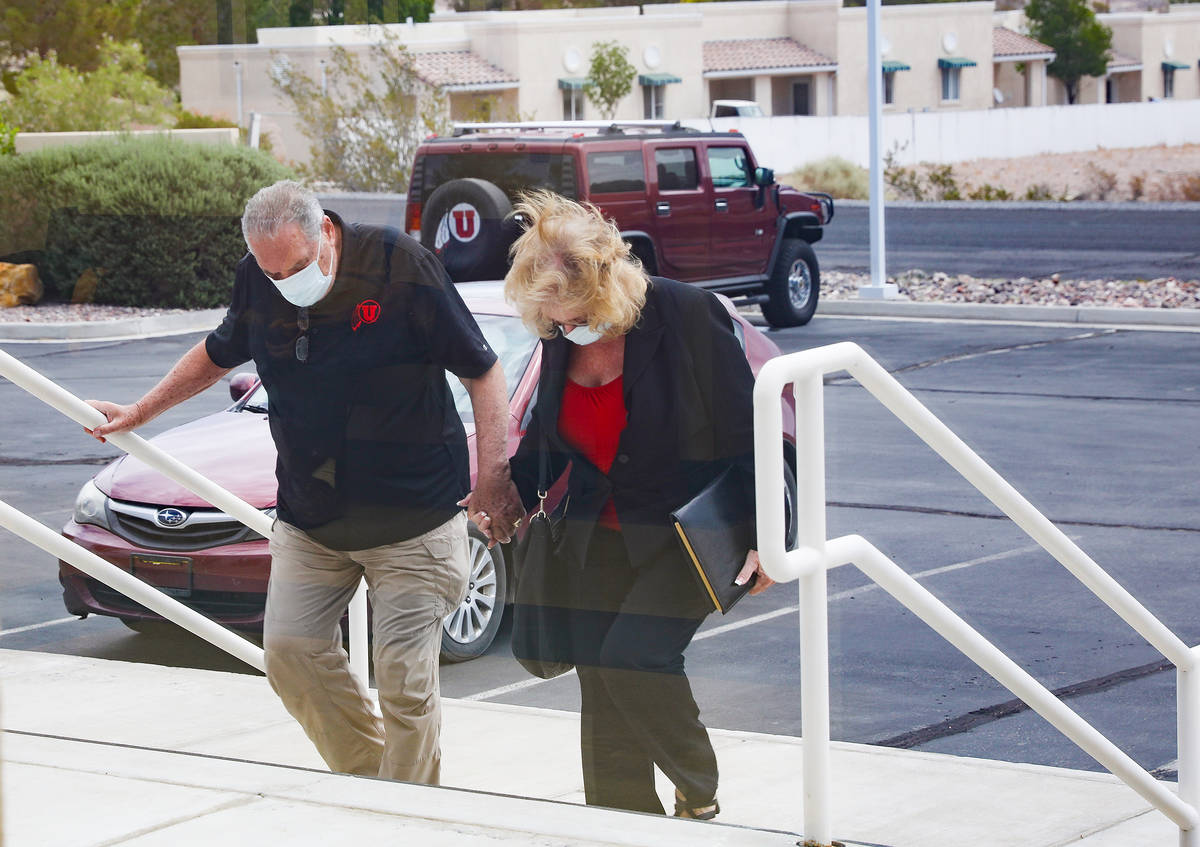 Marcel Chappuis arrives at Beatty Justice Court with his wife, Patricia, on Monday, July 19, 20 ...