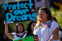 UNLV student Joseline Cuevas speaks during a rally in support of DACA recipients at UNLV in Las ...