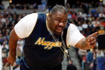 Biz Markie performs for fans during halftime of the Denver Nuggets win over the Phoenix in Denv ...