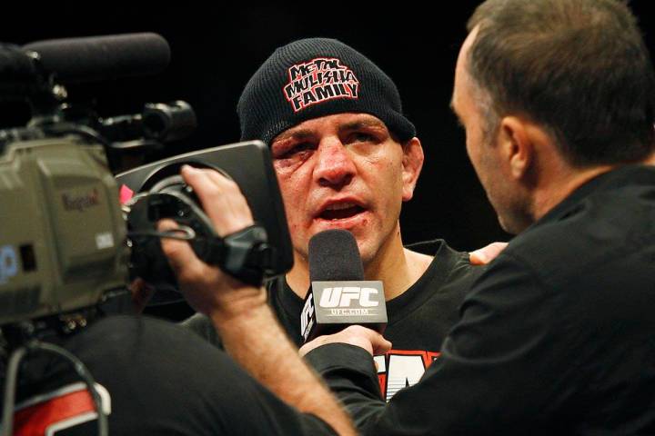 Nick Diaz addresses the crowd after defeating BJ Penn during the main event at UFC 137 at the M ...